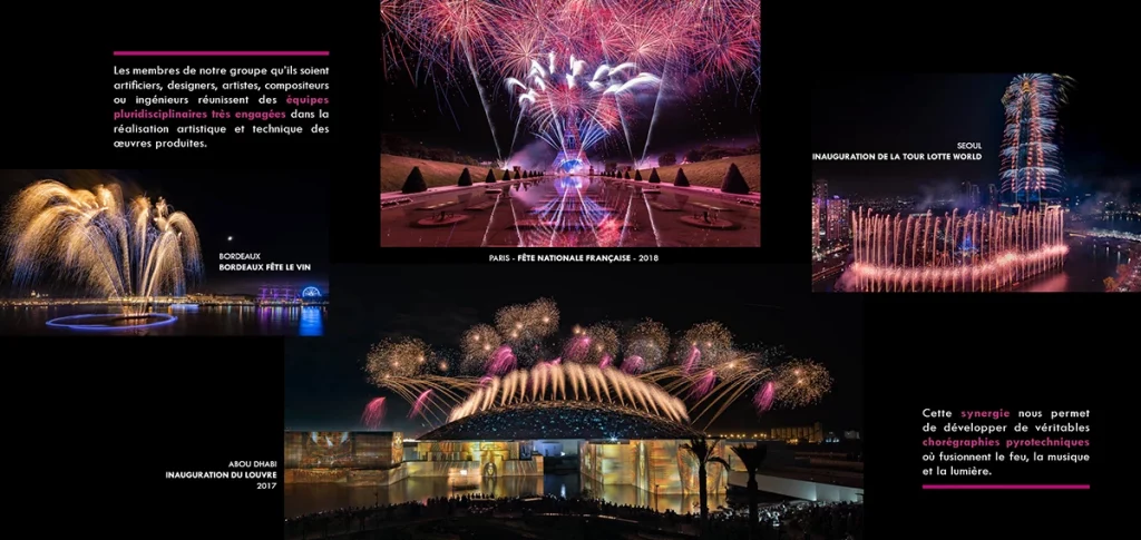 Dépliant publicitaire pour le Groupe F, entreprise de spectacles pyrotechniques