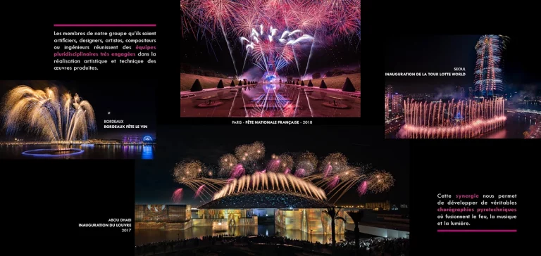 Dépliant publicitaire pour le Groupe F, entreprise de spectacles pyrotechniques