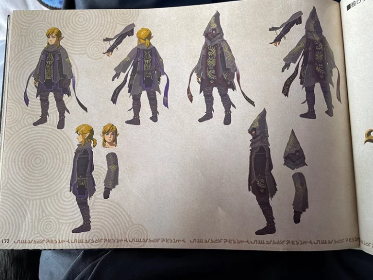 Photo de l'artbook du jeu The Legend of Zelda : Tears of the Kingdom représentant la tenue des profondeurs sur Link