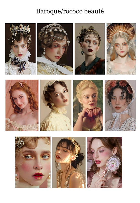 Moodboard de recherche de maquillages inspirés du baroque et du rococo