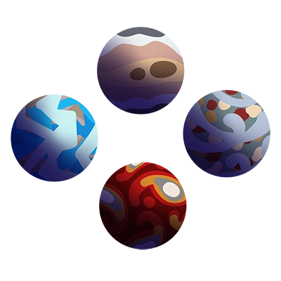 Dessin de quatre planètes sur Procreate