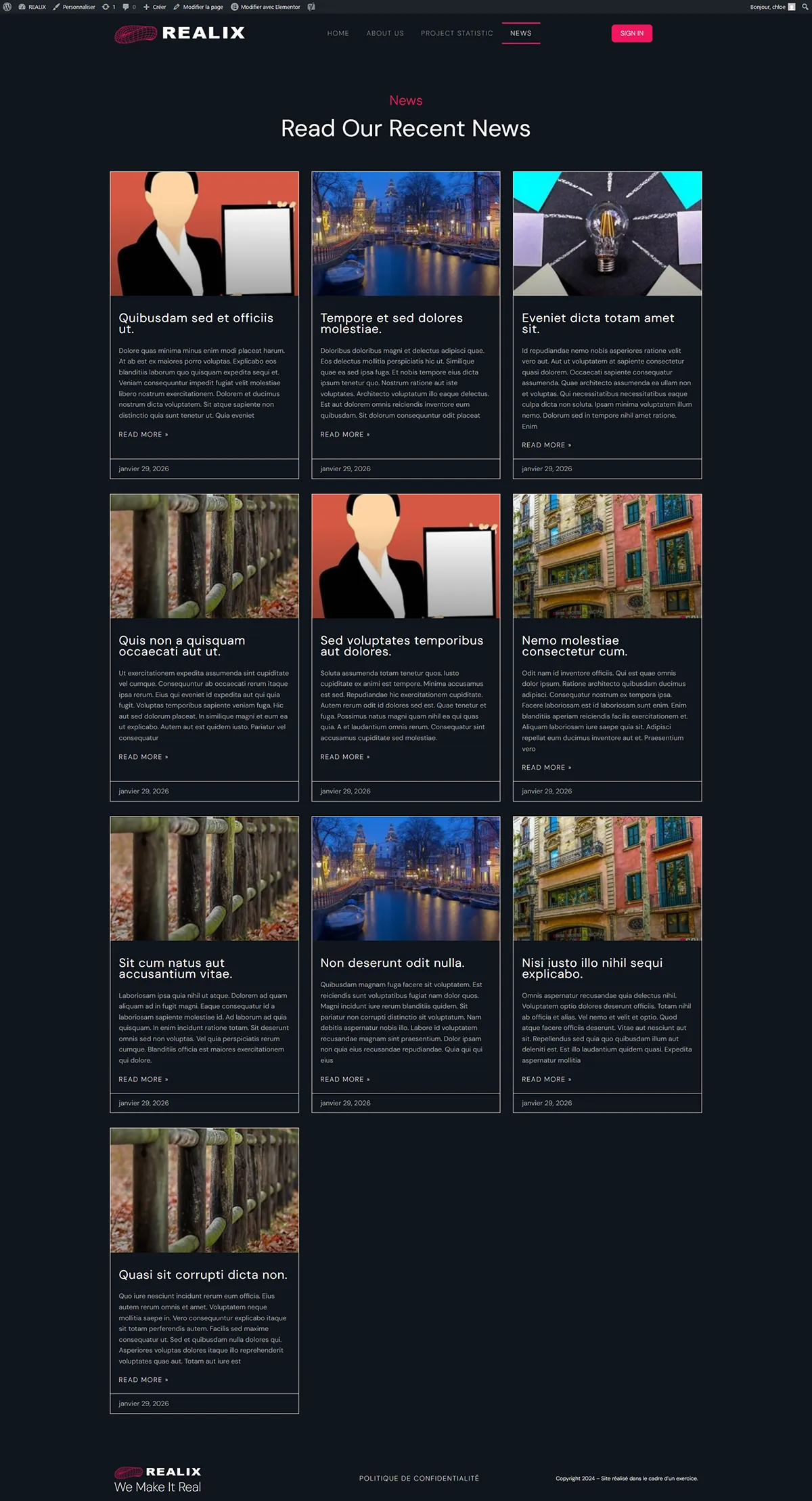 Capture d'écran d'une page de liste d'articles d'un site web