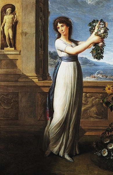 tableau représentant une femme en costume 1er empire