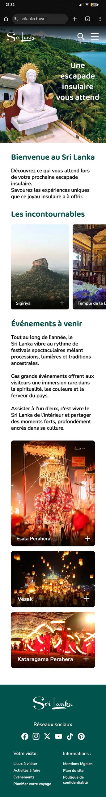 Capture d'écran d'une maquette figma de page d'accueil d'un site web mobile de tourisme du Sri Lanka