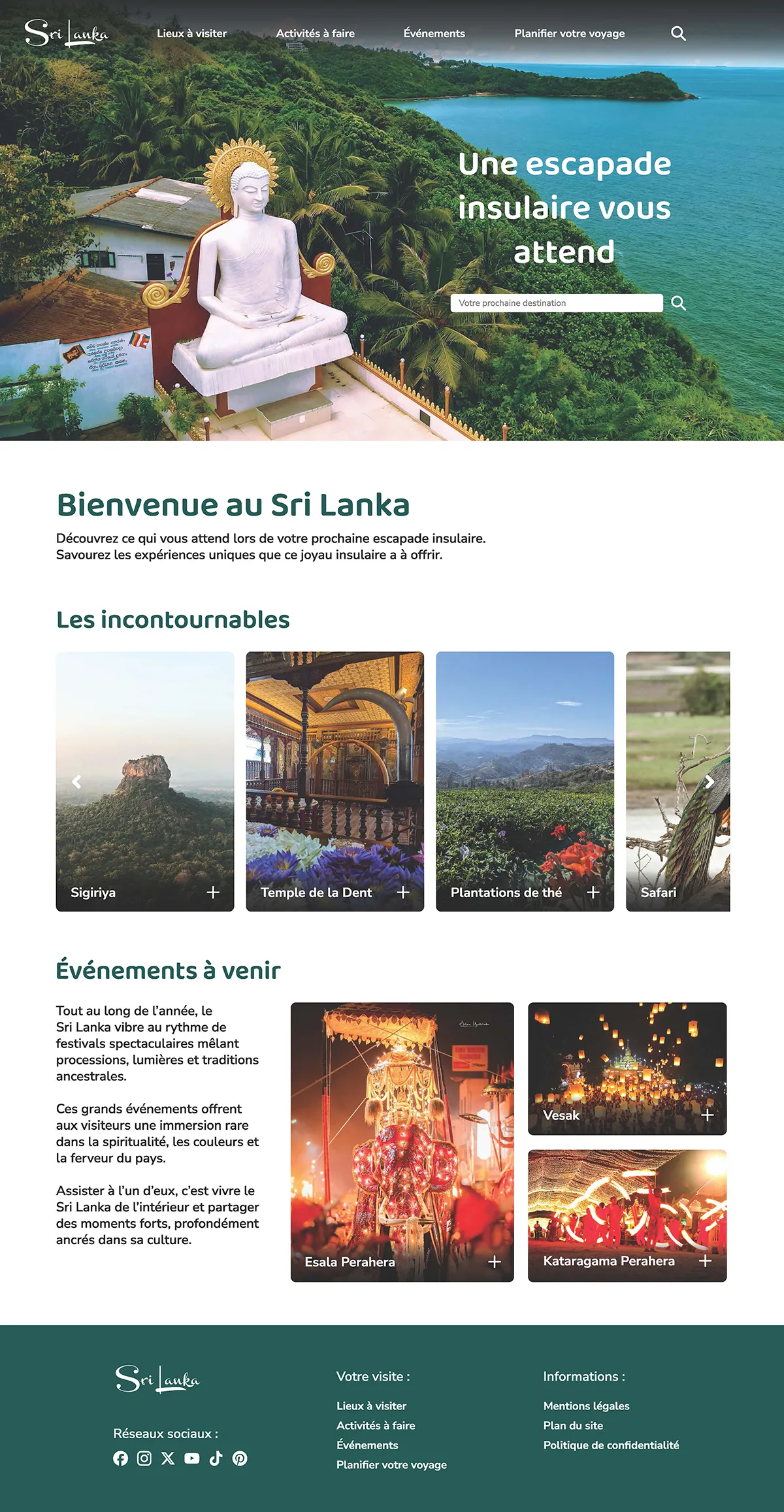 Capture d'écran d'une maquette figma de page d'accueil d'un site web de tourisme du Sri Lanka