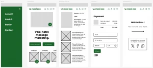 Wireframes sur Figma du site mobile de la refonte du site web de Maxizoo